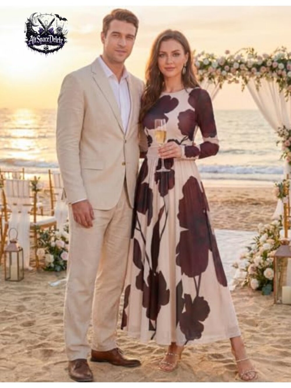 Floral Maxi Dress Long Sleeve Wedding Guest Cocktail - Picture 2 of 6